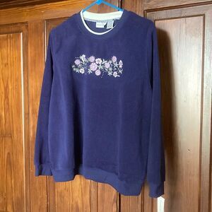 Madison Taylor Long Sleeve Bejeweled Floral Purple Pink Green White Top Size L